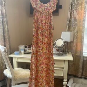 Floral Maxi Dress with Ruffle Neckline NWT